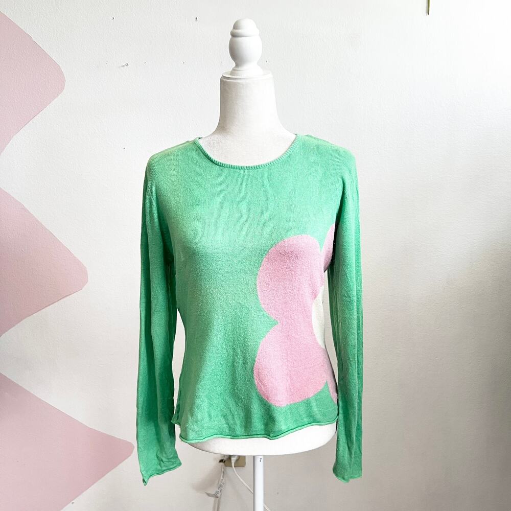 Vintage Y2K Green Flower Top Retro‎ 2000s Coquette Fairycore Soft Girl Large